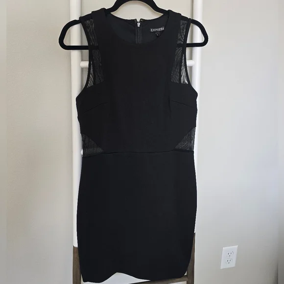 Express Black Mesh Panel Mini Dress - Picture 5 of 8